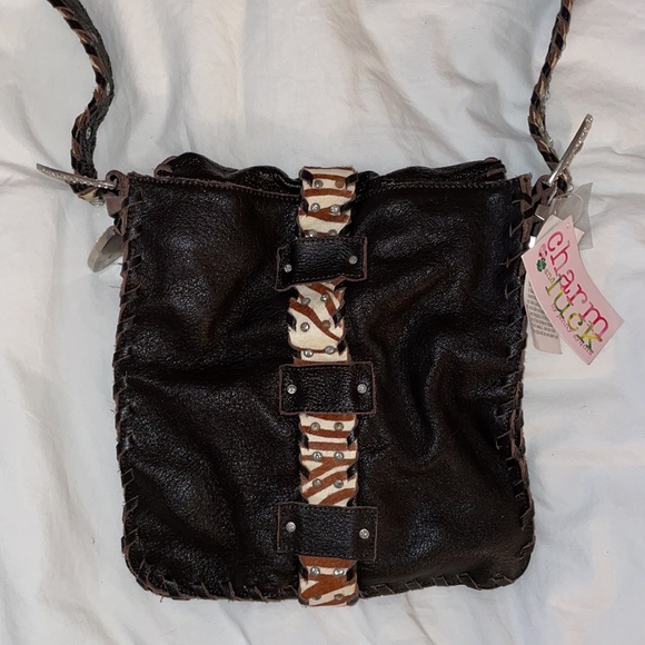 BROWN LEATHER/ZEBRA STRAP CHARM AND LUCK BAG - Picture 2 of 2